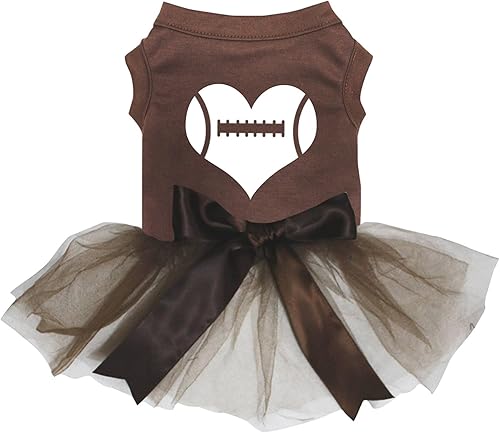 Miniatura 2 de Petitebella Camiseta de algodón con tema de rugby tutú marrón para perro (corazón de rugby, XXL)
