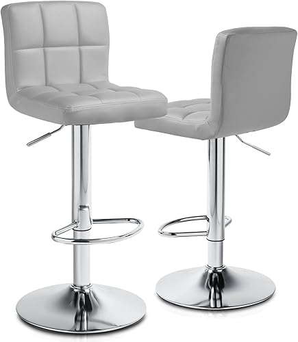 Magshion Juego de 2 taburetes de bar, sillas ajustables de isla de cocina, taburetes de bar giratorios sin apoyabrazos, silla de piel sintética,