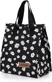 MLPKOI Bolsa Termica Porta Alimentos, Grande Reutilizable a Prueba de Fugas Lunch Bag Nevera Portátil con Aislamiento para Trabajo, Escuela, Viajes, Salidas (Margarita Negra)