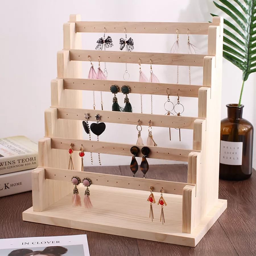 Image of 6 Step Earring Stand Wooden Jewelry Display Stand