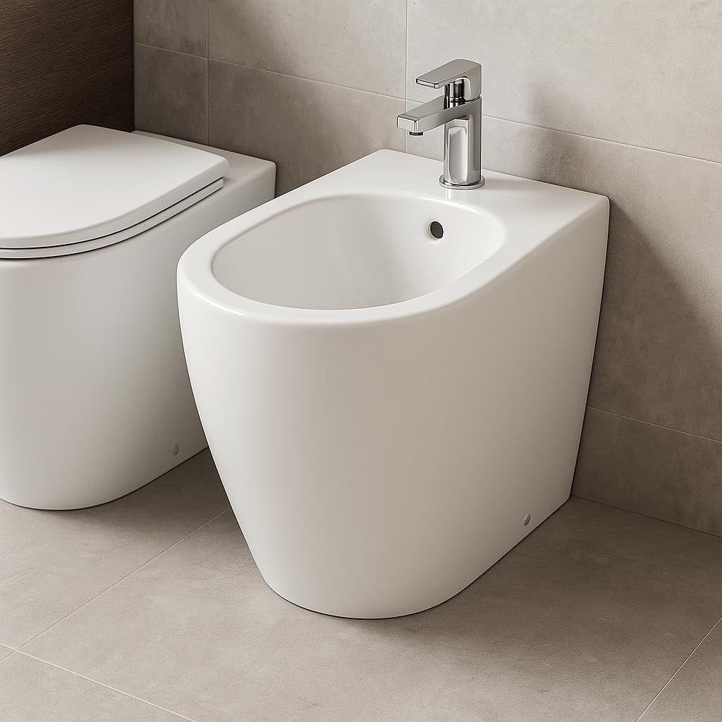 Bidet Filo Muro Infinity Bianco Lucido, Made in Italy – Sanitari Bagno Filomuro Moderni a Terra, Design Elegante e Raffinato - Facile Installazione, Alta Qualità e Comfort (Bidet, Bianco Lucido)