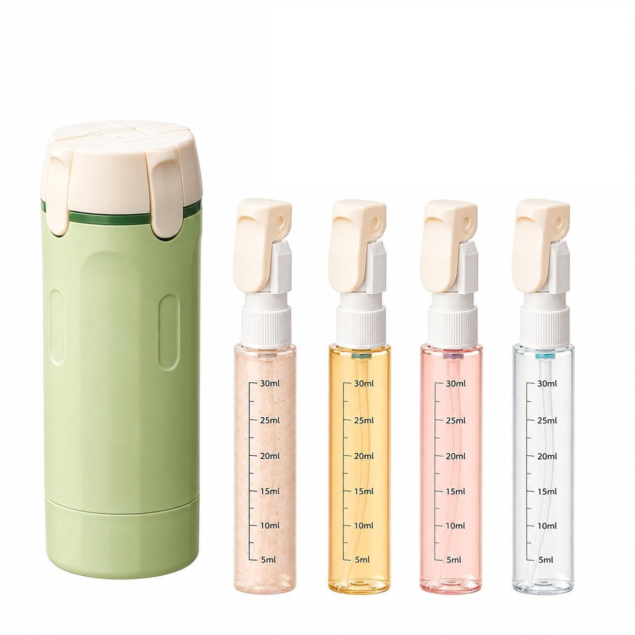 4-in-1 Travel Dispenser Bottle for Toiletries, Leak-Proof Folding Pump Design, BPA-Free, Space Saving Travel Essentials, TSA Approved 4 x 30ml (1oz) Refillable Containers for Shampoo, Lotion (Green)-image-11