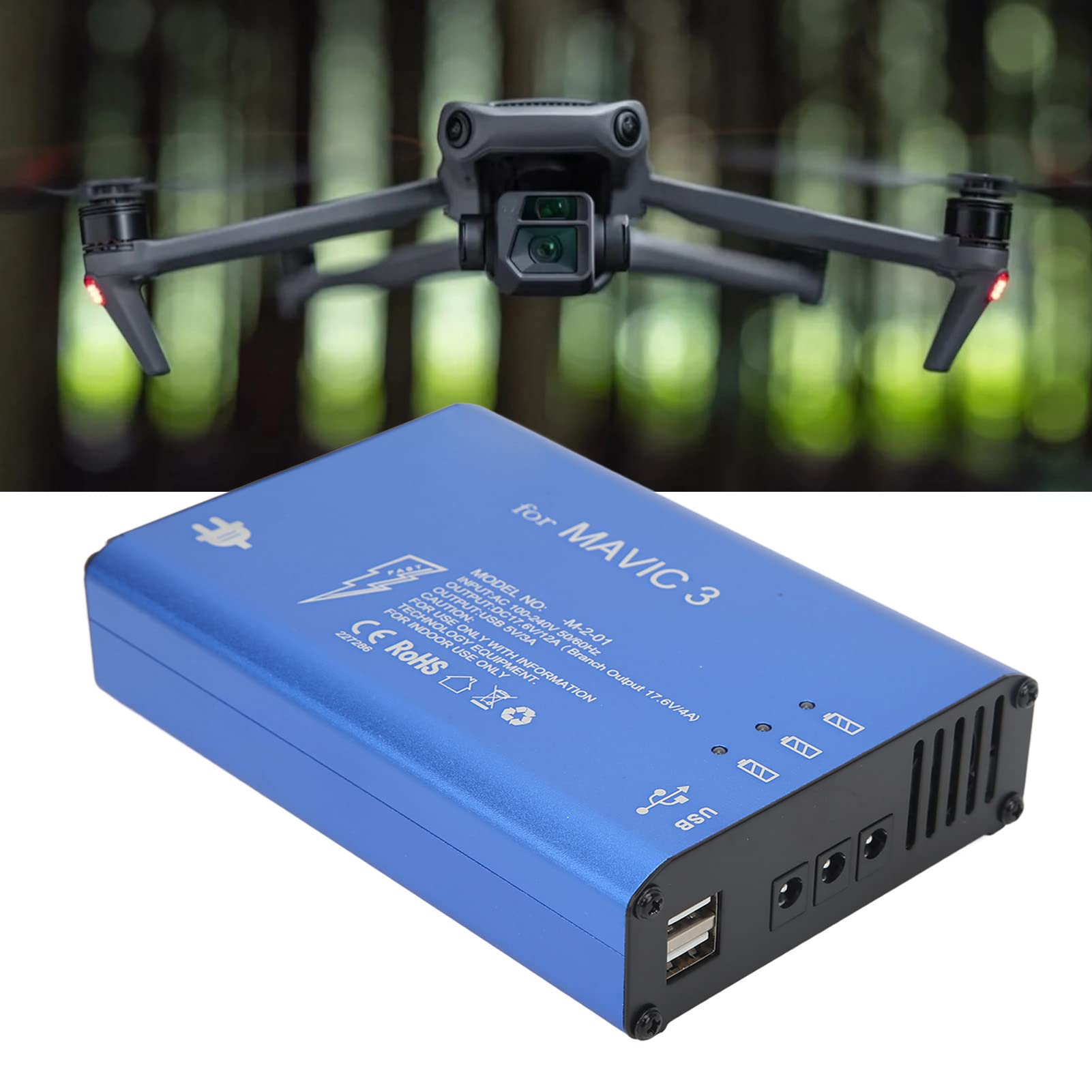 Chargeur de Batterie de Drone, Composants électroniques en Alliage d'aluminium, Outil de Chargement UAV Bleu avec Interrupteur pour 3