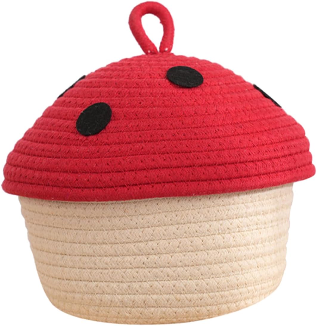 Rope Mushroom Basket Storage Basket with Lid Shelves Rack Laundry Baskets with Lid Collapsible Clothes Hamper Pop Desktop Storage Basket Cute Baskets Cuddly Pet Cotton Rope