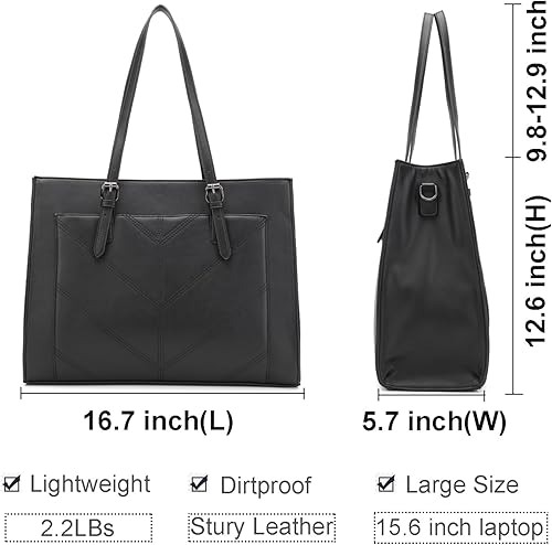 Miniatura 3 de Bolsa de mano para computadora portátil para mujer, 15.6 pulgadas, grande, con cremallera, de cuero, maletín para computadora de viaje, oficina,