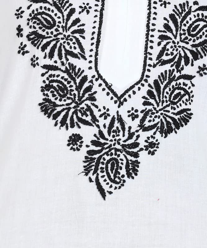 Image of Vahson Designer Hand Lucknowi Chikankari Embroidery Cotton Short Kurti for Women /Girls