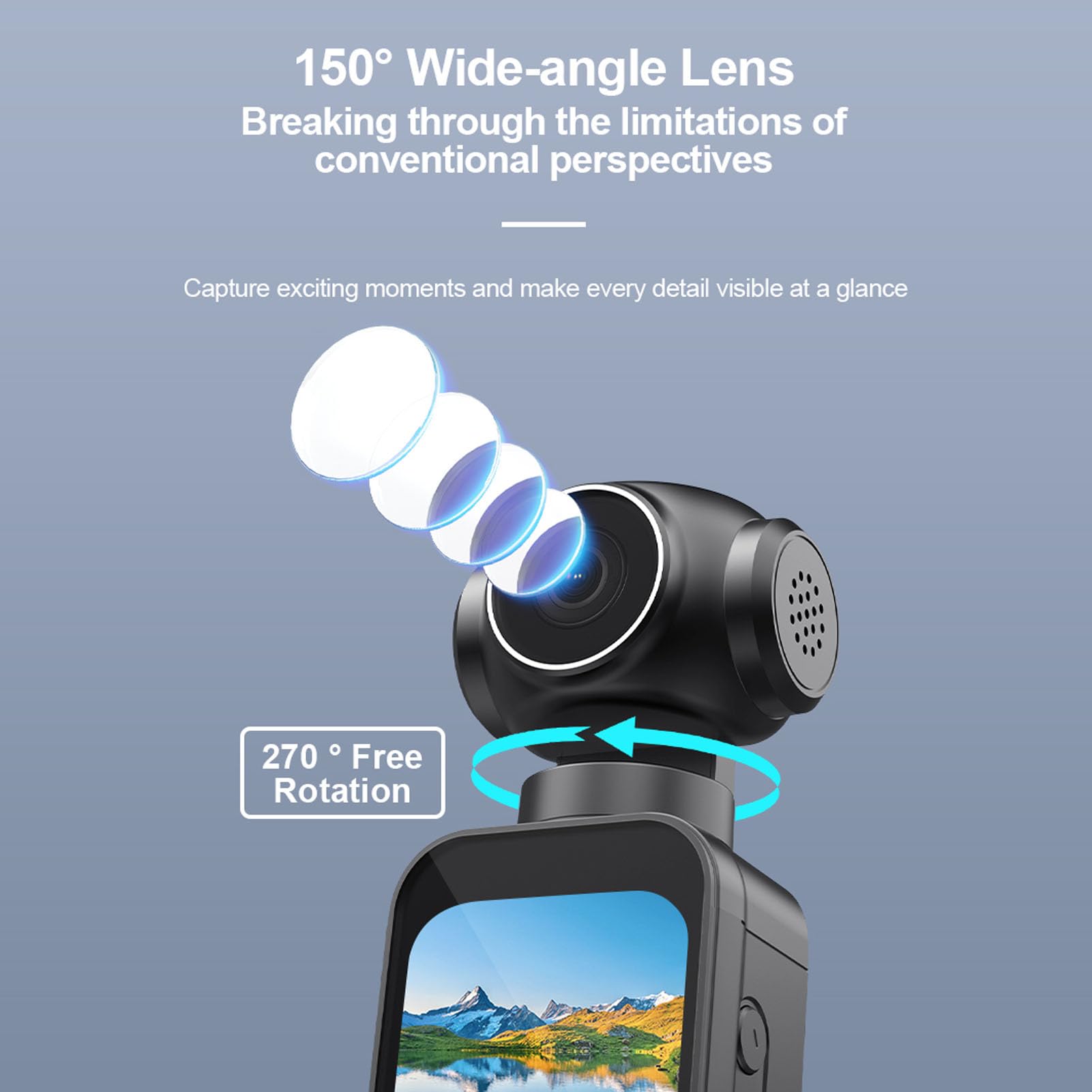 Tosuny Fotocamera Sportiva WiFi 5K, Obiettivo Rotante a 270° con Grandangolo a 150° e Anti-vibrazione EIS, Action Camera con Schermo da 1,69" per Vlog, Ciclismo, Avventure All'aria
