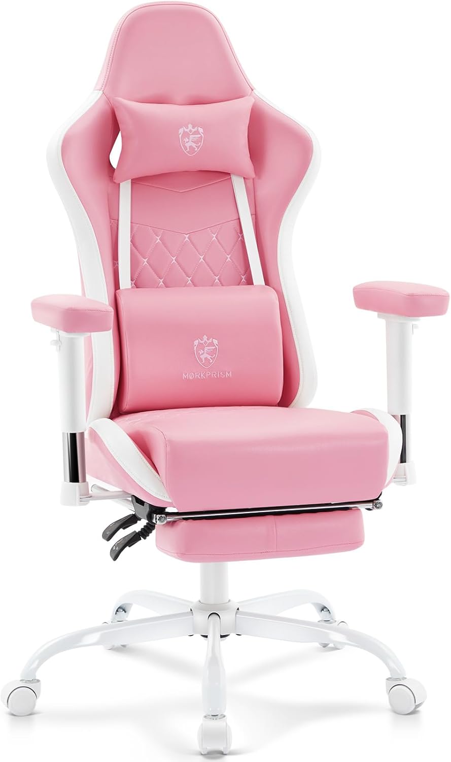 Gaming Chair,Computer Office Chair with Footrest,Massage Lumbar Support and Gel Pad,Ergonomic Reclining Leather Gamer Chair with Headrest,Adjustable Armrests and Spring Cushion Pink Gaming Chair,Computer Office Chair with Footrest,Massage Lumbar Support and Gel Pad,Ergonomic Reclining Leather Gamer Chair with Headrest,Adjustable Armrests and Spring Cushion Pink