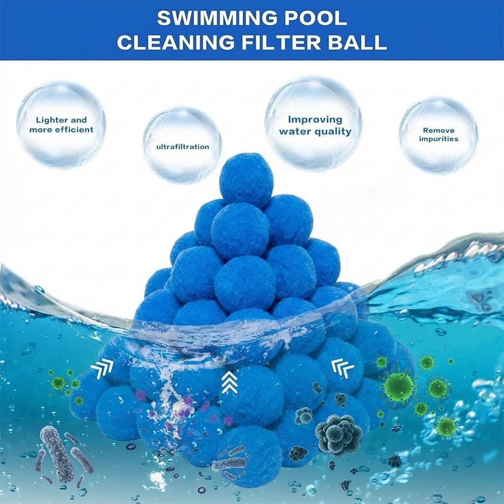 EasyByMall Balles filtrantes de piscine, 100 % fibre de polyester, ultrafiltration 3-5, lavables en machine et légères pour tous les filtres à sable de piscine