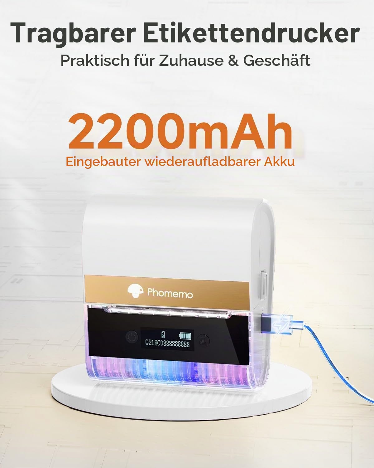 Phomemo M260 Etikettendrucker Selbstklebend, Thermo Etikettendrucker Bluetooth Etikettiergerät für Kleinunternehmen, Einzelhändler, Büros, Logistik und Lager, Kompatibel mit Handys & PC, Weiß