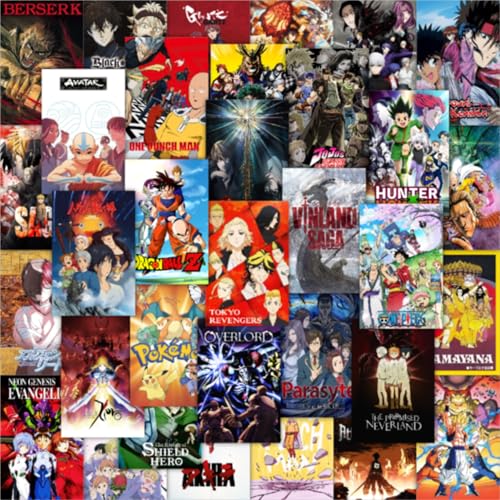 Image of CodersParadise Anime Wall Collage Kit - 54 Premium 4x6 Inch Self-Adhesive Aesthetic Anime Posters | Vibrant Multicolor Anime Art Prints for Bedroom, Dorm Room, Study & Gaming Room Decor