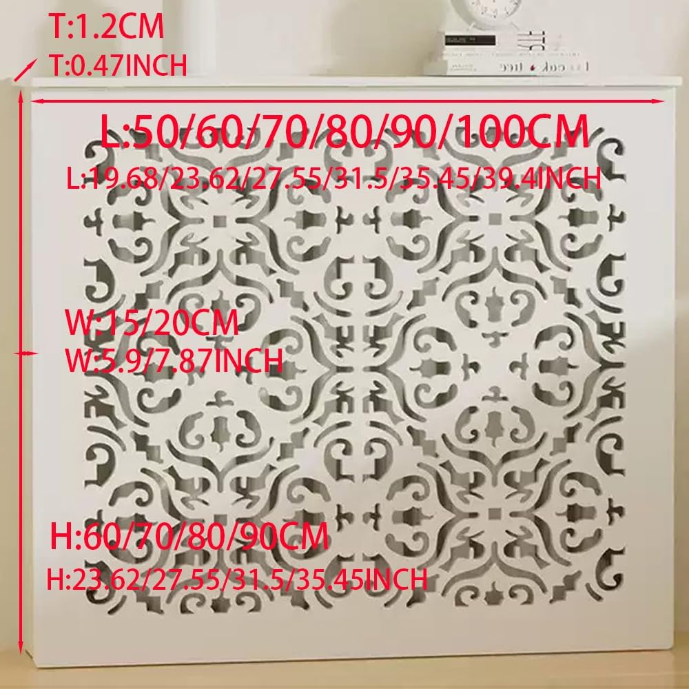 Wood Heating Radiator Cover Heater Covers for Radiators Shelf with Shelf Space White Steam Heater Guard Household MDF Cabinet Punch-Free Installation Living Room Hallway,White,L60*H70*W15