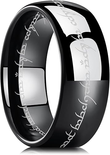 King Will Anillo de carburo de tungsteno de 0.315 in para hombre, color negroplataoro, alianzas de boda de alto pulido con borde biselado, ajuste