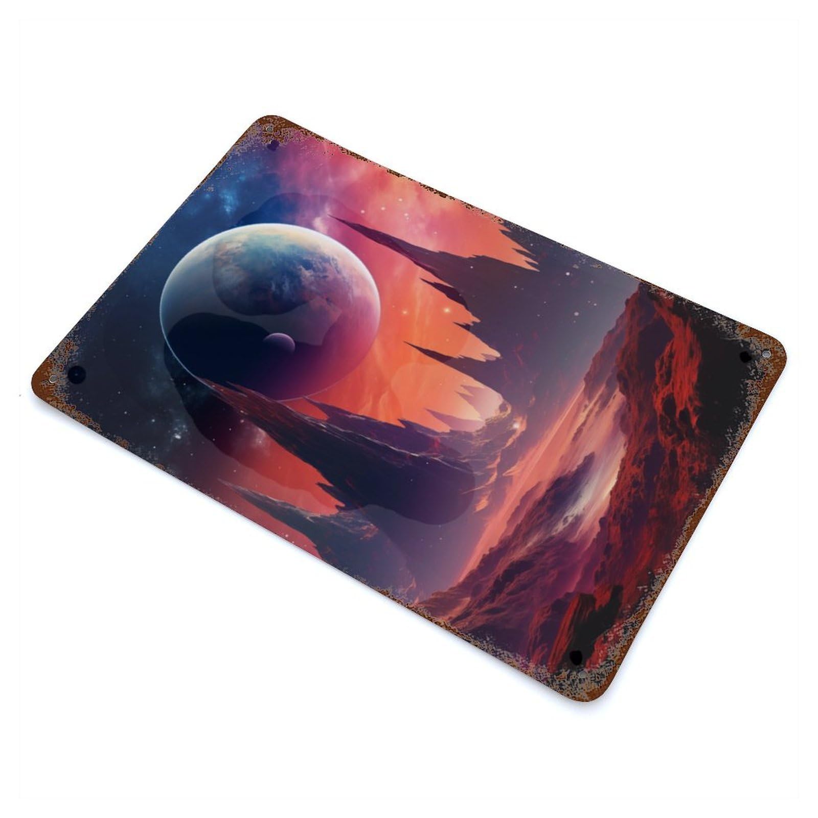 Alien Planet Landscape Retro Metal Sign 11.8"x7.9", Vintage Wall Decor for Garage, Pub Or Kitchen