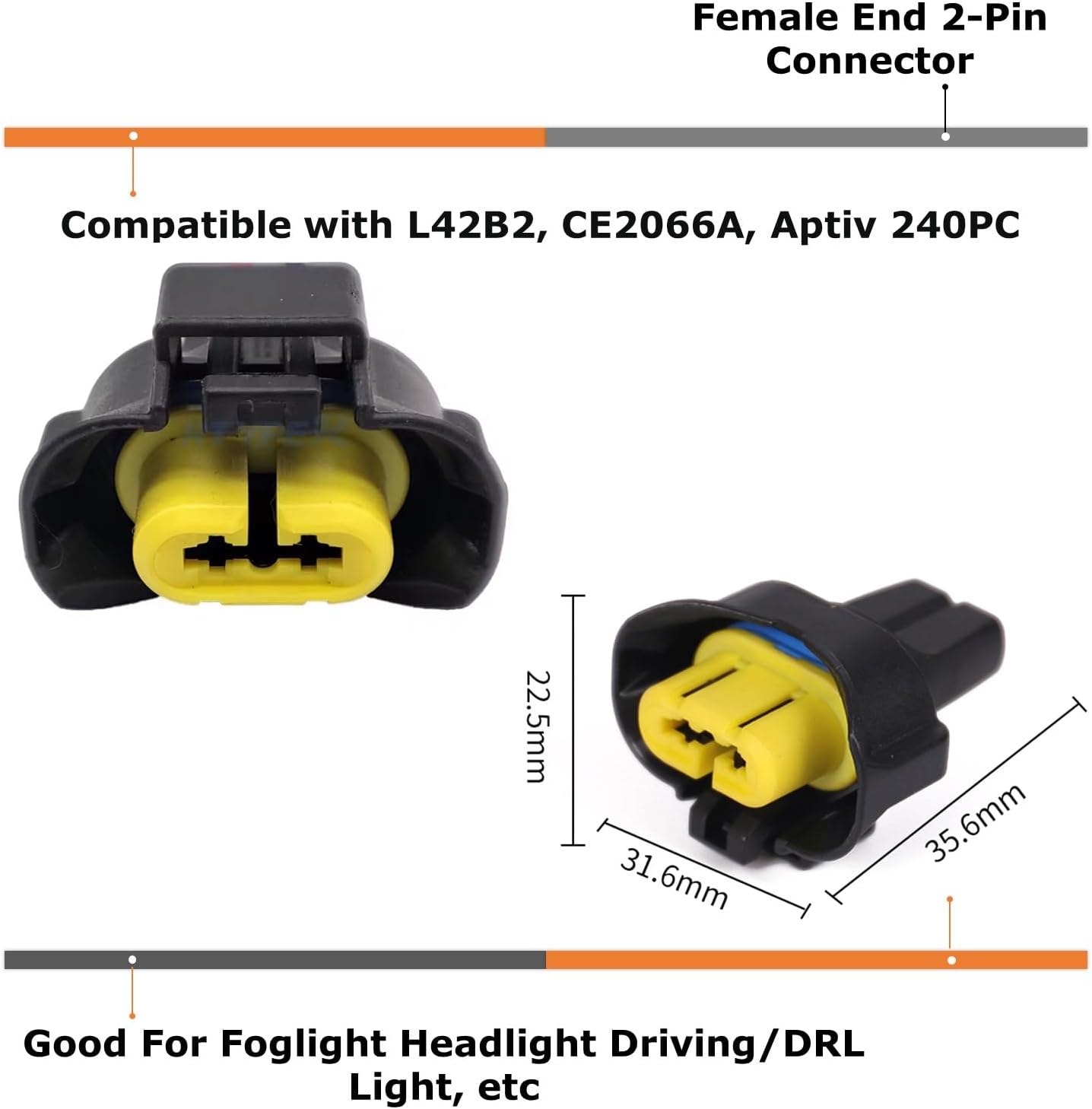iJDMTOY Pair OE-Spec 2-Pin H11/H8 Female End, Fog Light Connector Plugs with Lead Pigtails, Compatible with Nissan/Infiniti Lighting Replacements