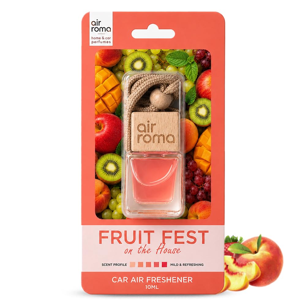 AIR-ROMA Fruit Fest Car Perfume Hanging Pod 10Ml | Natural Essential Premium Fragrance Oils in Glass Bottle With Wooden Diffuser Lid | Long Lasting Car Air Freshener Scent | Lasts Up to 30 Days-image-43