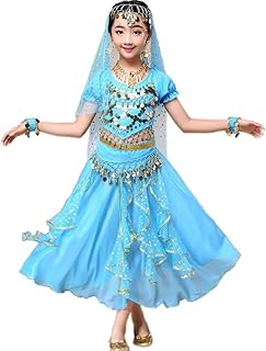 Niña Traje Danza Del Vientre Lentejuelas Danza India Halloween Disfraz