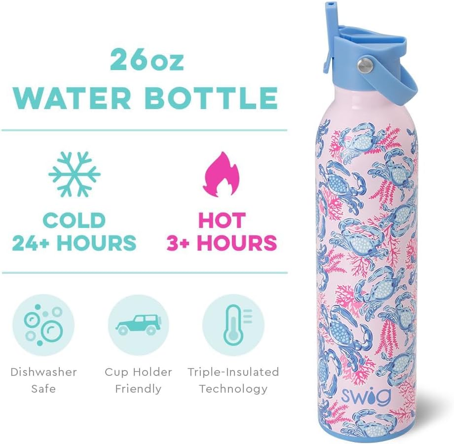 Swig Life 26oz Insulated Water Bottle, Travel Water Bottle with Straw and Lid, Cup Holder Friendly, Stainless Steel (Get Crackin) - Image 2