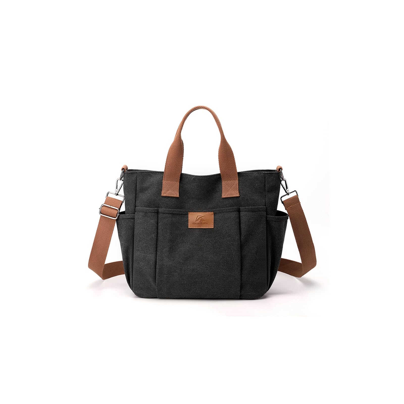 CORIOS Canvas Schultertasche Damen Handtasche Große Kapazität Umhängetasche Casual Henkeltaschen Multifunktionale Tote Beutel Tragetasche für Shopper Arbeit Reise Schwarz
