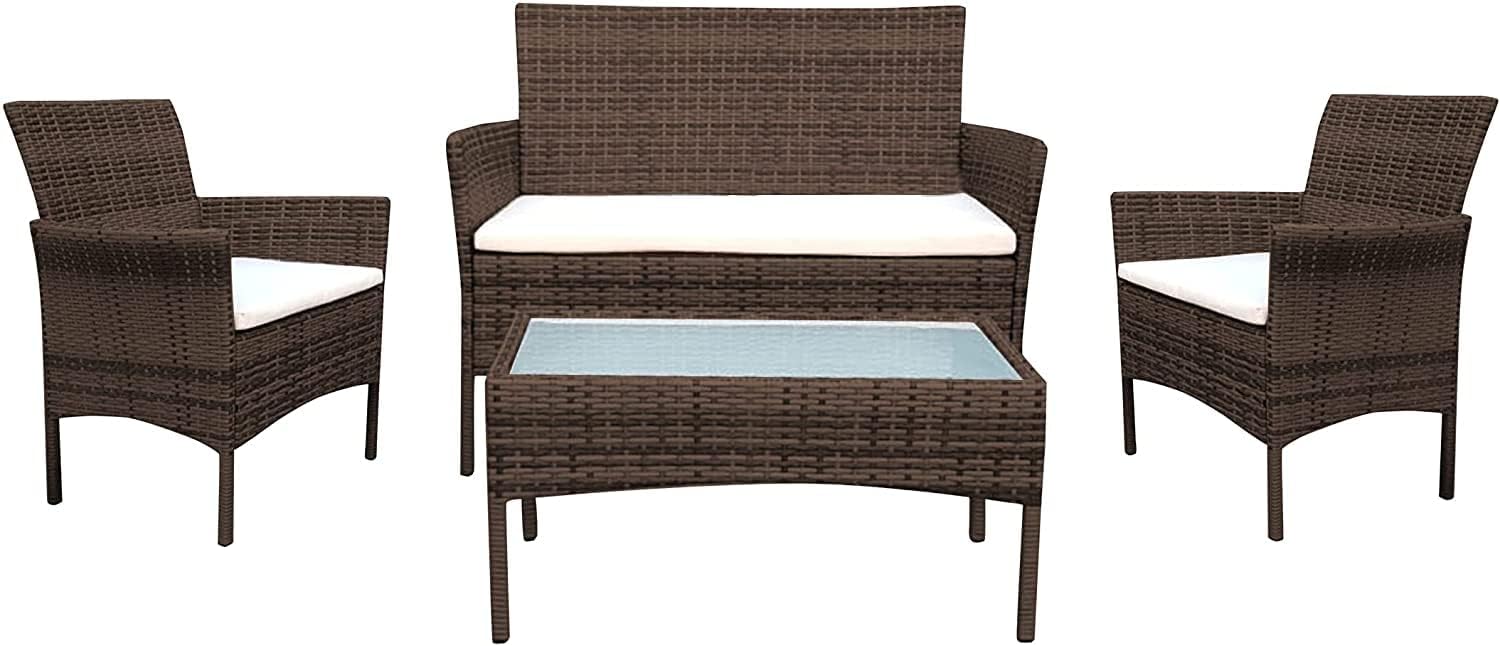 Trendi®Rattan Garden Furniture Set Heavy Duty Glass Coffee Table Chair Sofa 4 Piece Family lawn Indoor/Outdoor Lounge, Poolside, Garden, Balcony Conservatory Furniture (Brown)