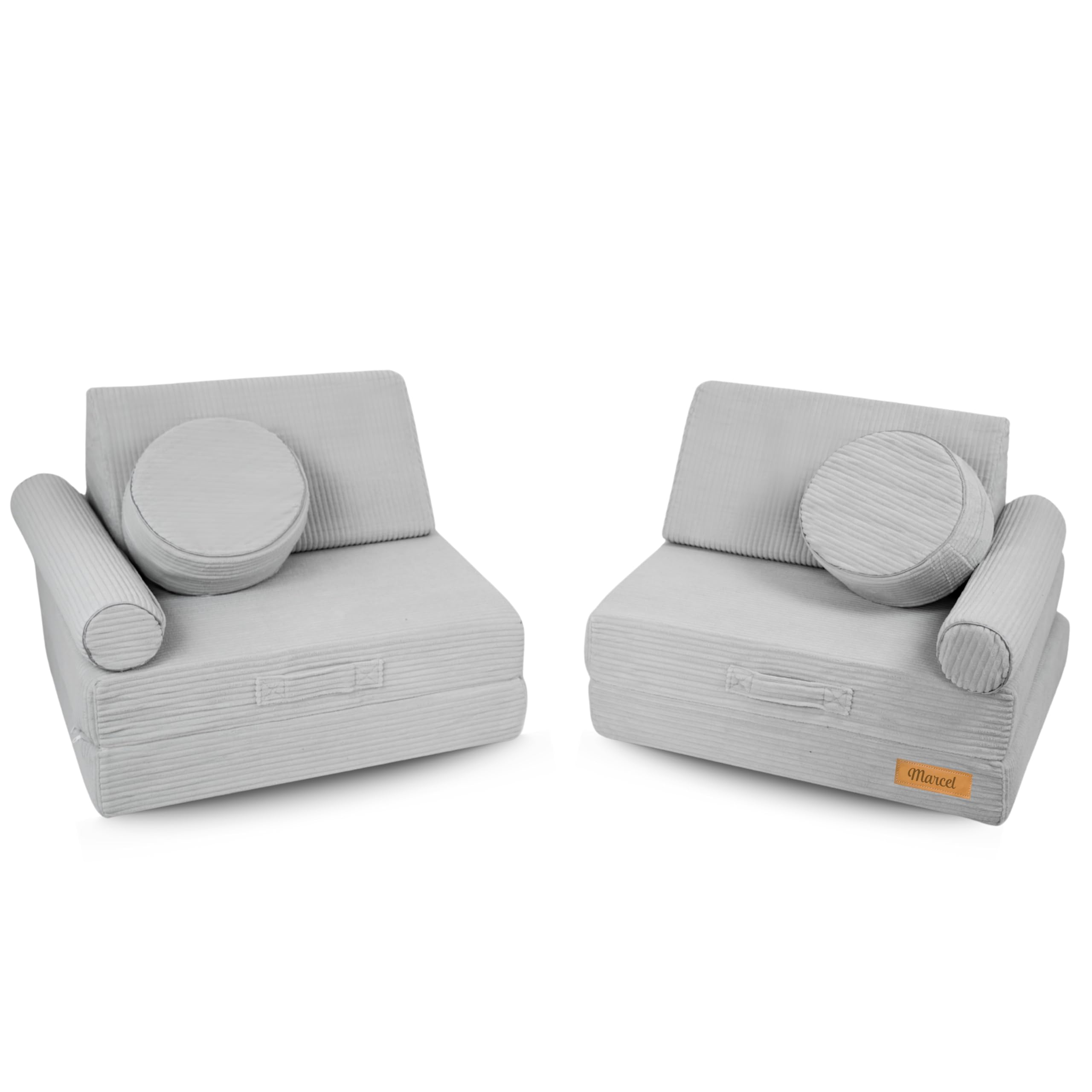 Flumi Sofa dziecięca, 10-częściowa, do pokoju dziecięcego, z nadającymi się do prania pokrowcami, możliwość spersonalizowanego imienia (sztruksowa szara)