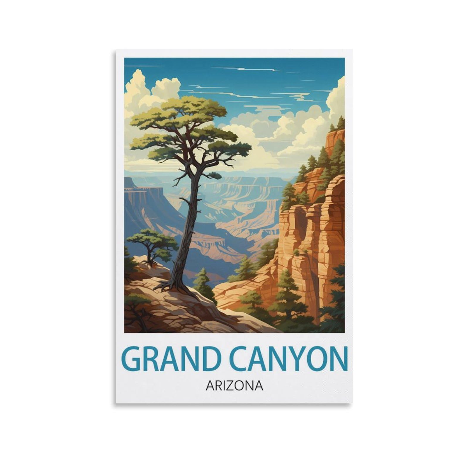 Grand Canyon Arizona Vintage Travel Poster 24x36inch(60x90cm) Canvas Print for Living Room, Bedroom, Dorm, Home, Office Wall Decoration