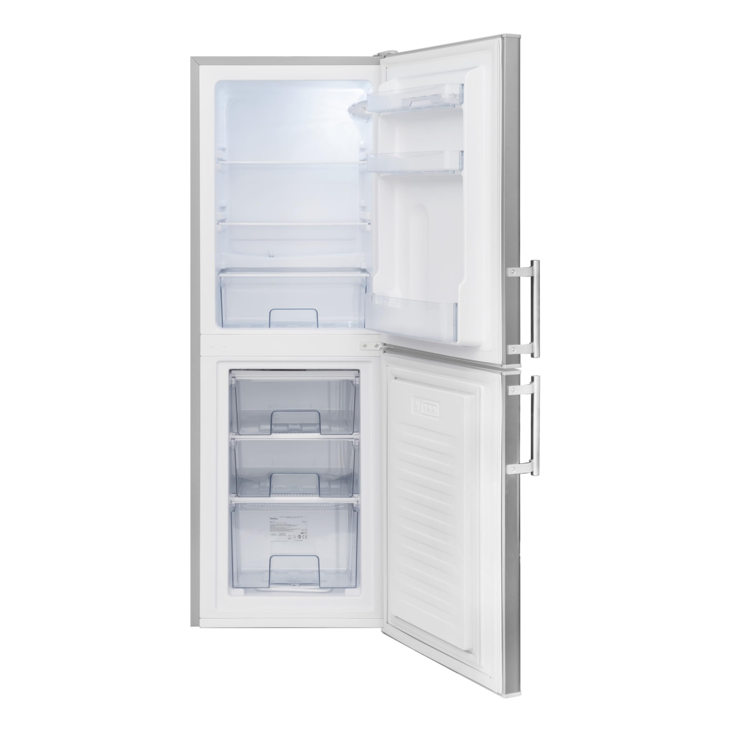 Amica Kühl-Gefrierkombination 138 L 148x52x59 cm KGC 384 111 E | 93 L Kühlteil, 45 L Gefrierteil, Automatische Abtauung, LED Beleuchtung, Gemüseschublade, 3 Gefrierschubladen, Eiertablett