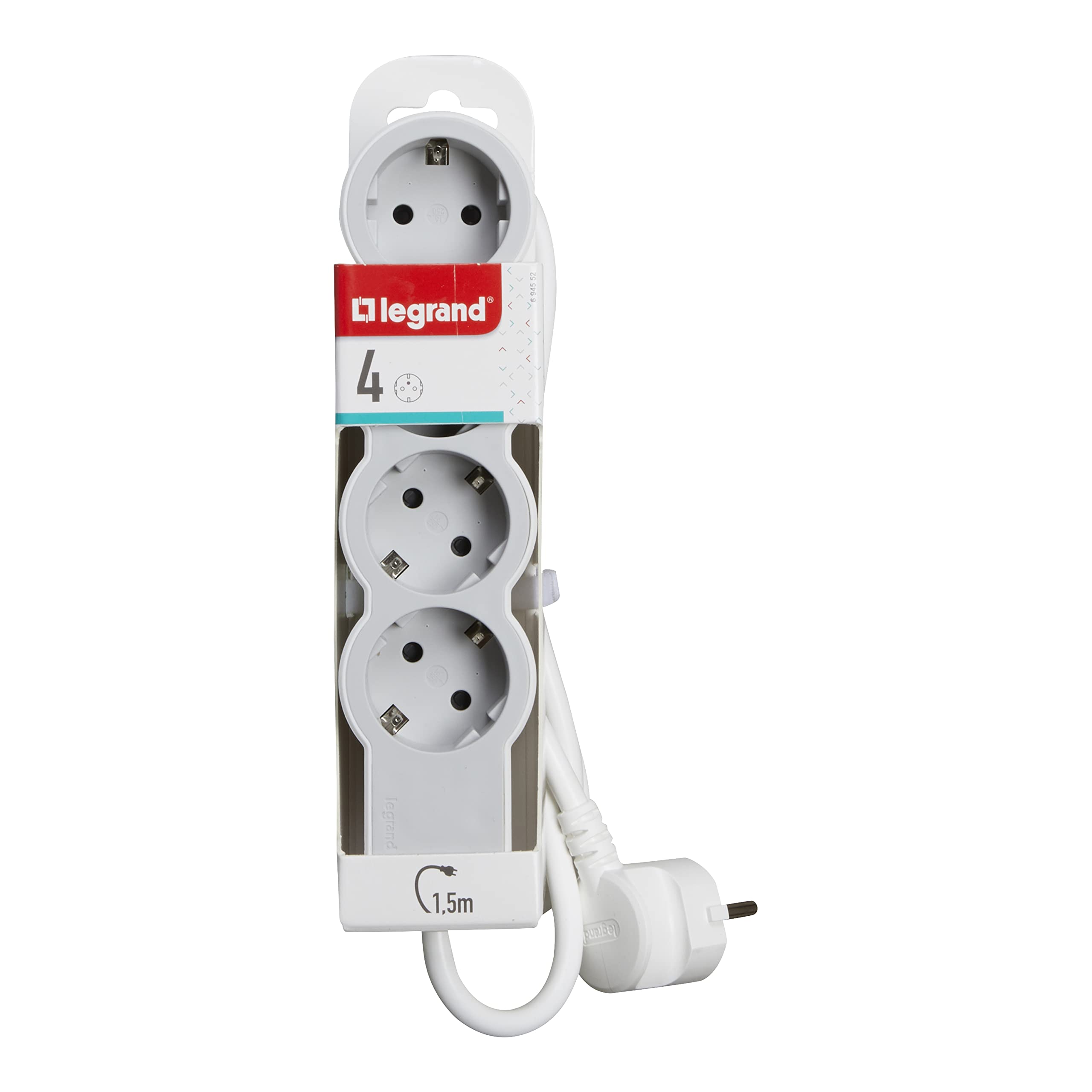 LEGRAND, 694552 płaska listwa zasilająca, 4-krotne gniazdko, długość kabla 1,5 m, ultra biała/szara, 694552