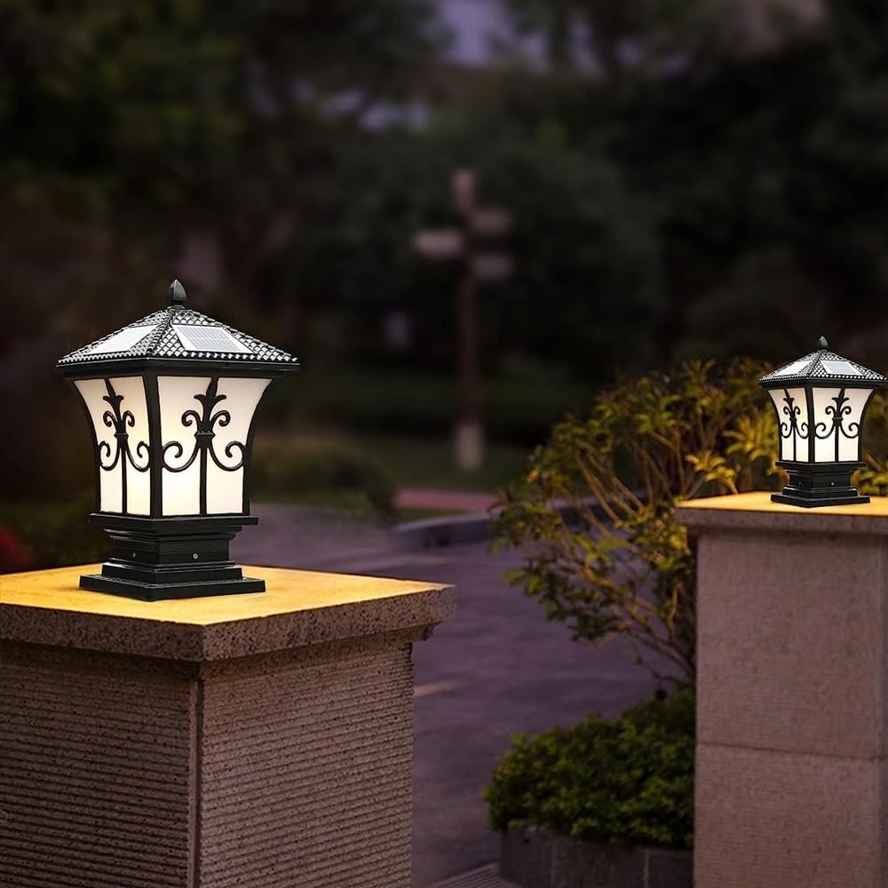 Pfostenleuchten Außenbereich Palace Style Outdoor Solar Säule Post Licht Retro Aluminium Wasserdicht Straße Laterne for Hof gemauert Balkon Villa Säule Cap Lampe(Zwart,XS)