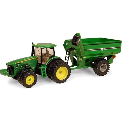 ERTL Big Farm John Deere Tractor Toy with J&M Grain Cart - 1:64 Scale - Farm and Construction Toys - Authentic Die-Cast John Deere Tractor Toys - 8 Years and Up