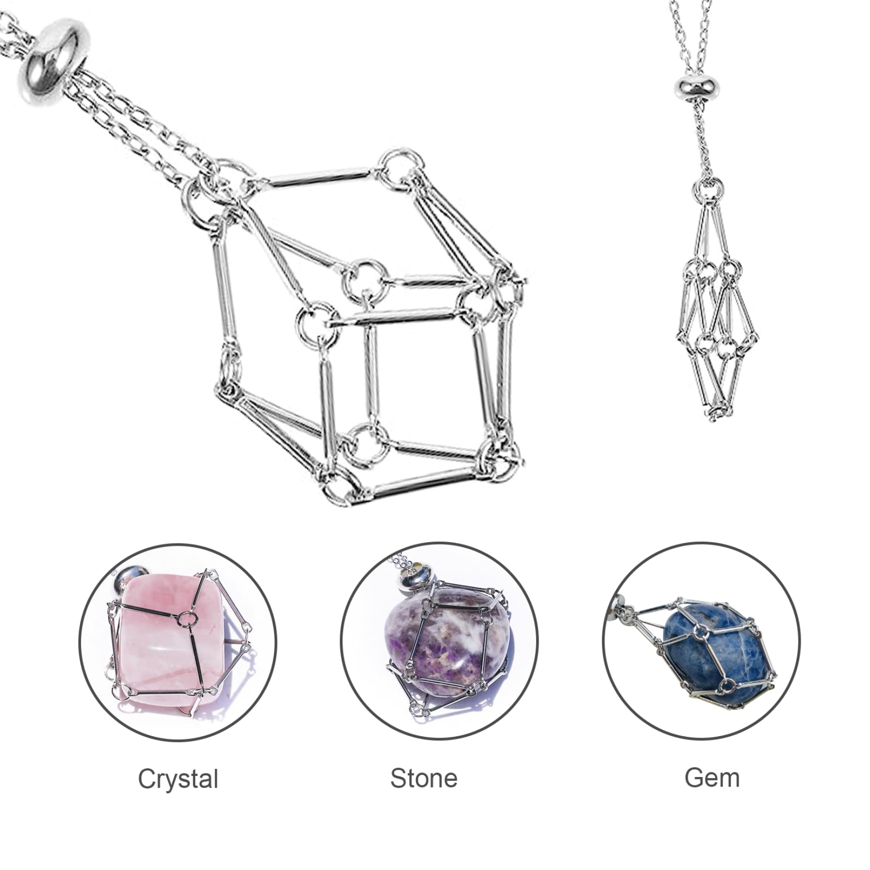 Jorzer Collana di Cristallo con Gabbia di Cristallo Intrecciata in Metallo, Portacollana di Ricambio con Pietra Vuota, Collana con Gabbia di Corda per Pendenti, Creazione di Gioielli in Pietra