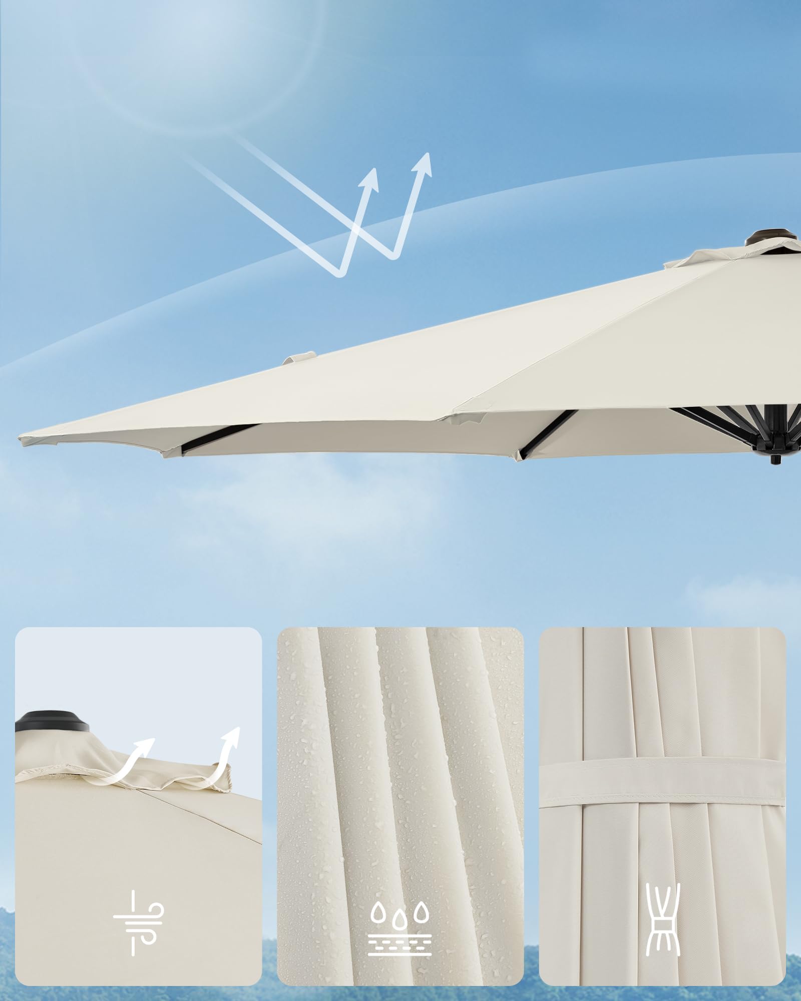 SONGMICS Parasol przeciwsłoneczny, 300 cm, UPF 50+, parasol ogrodowy, obracany o 360°, bezstopniowo regulowany kąt nachylenia, z korbą, stopka krzyżowa