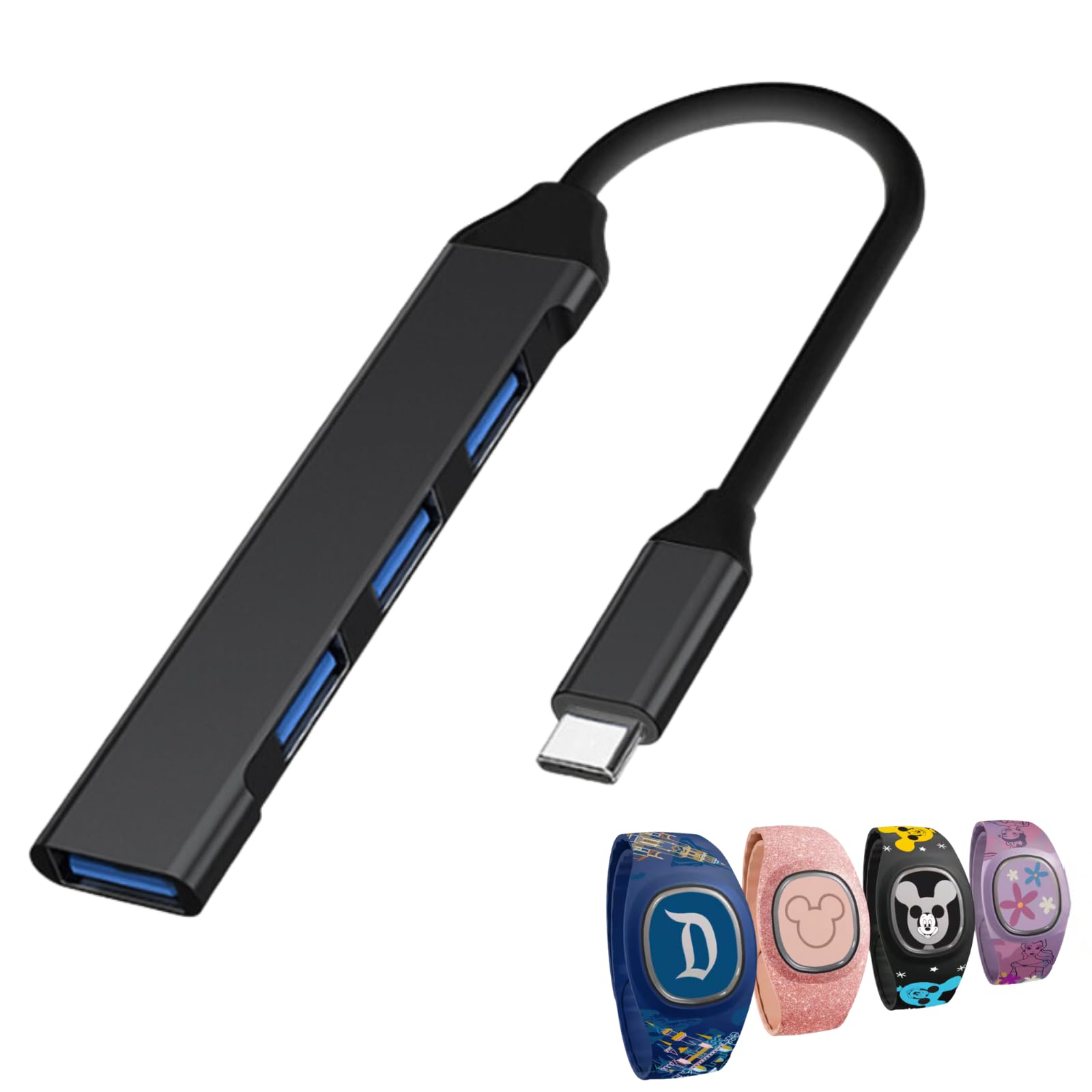Cargador múltiple para MagicBand+, MagicBand+ compatible con FuelRod y batería externa, Disney World Essentials, Disneyland Essentials, Cruise Essentials, cargador de banda mágica (USB-C negro)
