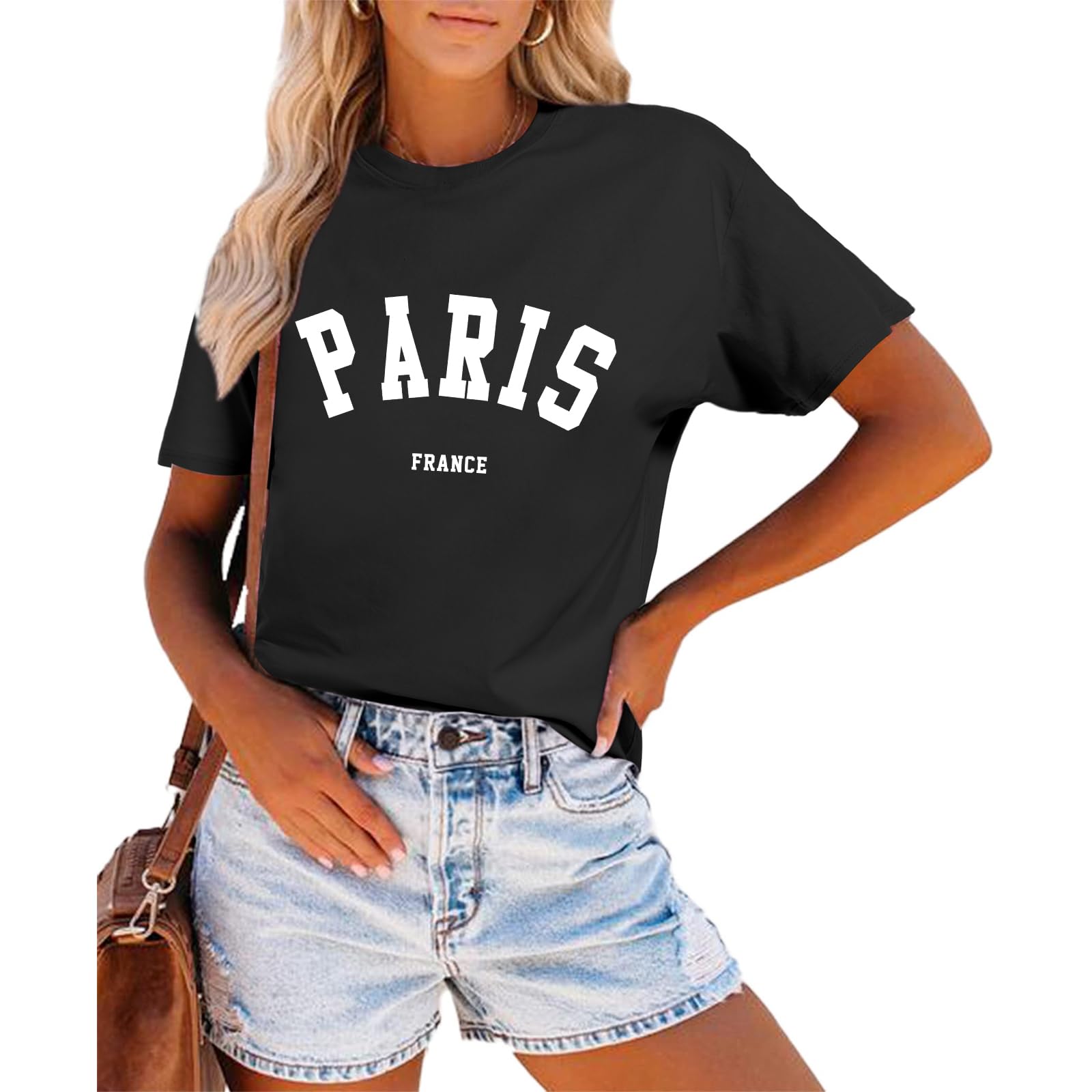 FkatuziParis Shirts France Tshirts for Women Graphic Tee Vintage Letter Print T Shirts Paris Themed Gifts Cotton Tops