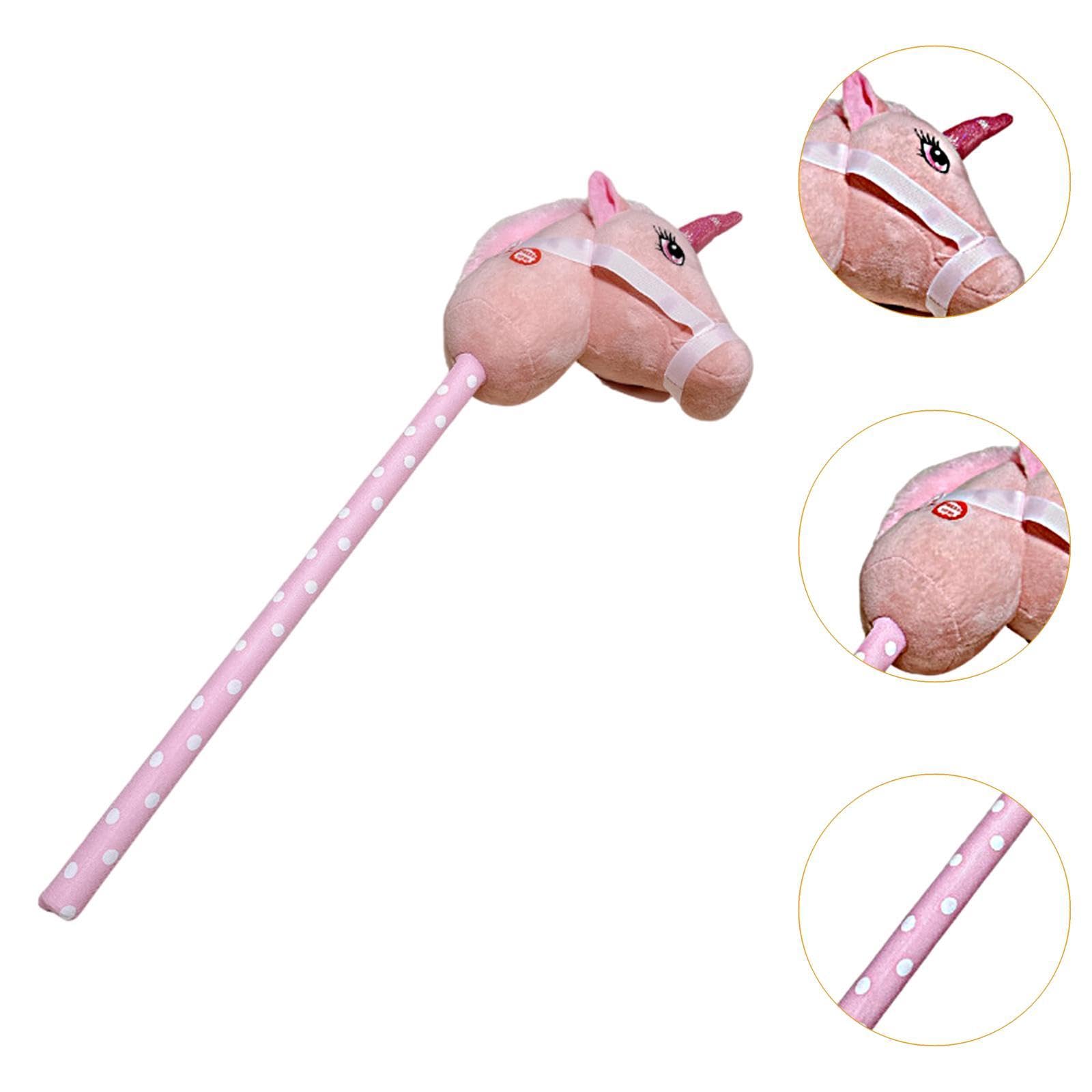 Hobby Horse Bastone Peluche Cavallo Testa Animale Morbida Giocattolo con Suoni Realistici per Bambini Adatto a Regalo Compleanno Casa, Rosa