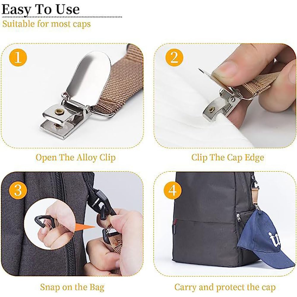 Clips para Sombreros de Viaje, 4 PCS Clip Portátil Multifuncional con Elástico para Hombres y Mujeres