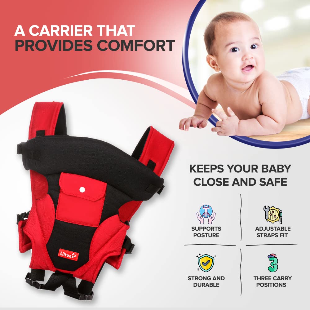 LILTOES Baby Carrier Bag for 3M to 2Year Baby| Kangaroo Bag with 3 Carry Positions Max Weight Up to 12 Kgs (Red) - Image 2 thumbnail