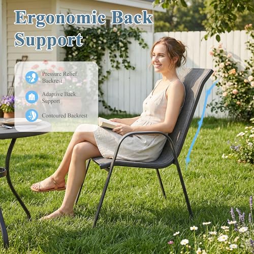 Image of DIFY Patio Chairs Set of 6, Stackable Outdoor Dining Chairs Set with Breathable Textilene High Back and All-Weather Metal Frame for Garden, Backyard, Deck, Grey