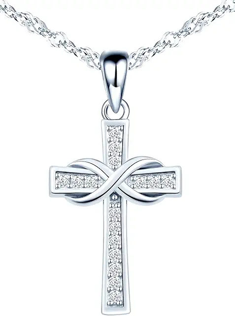 925 Sterling Silver Cross Pendant with Infinity Symbol & Zircon for Women