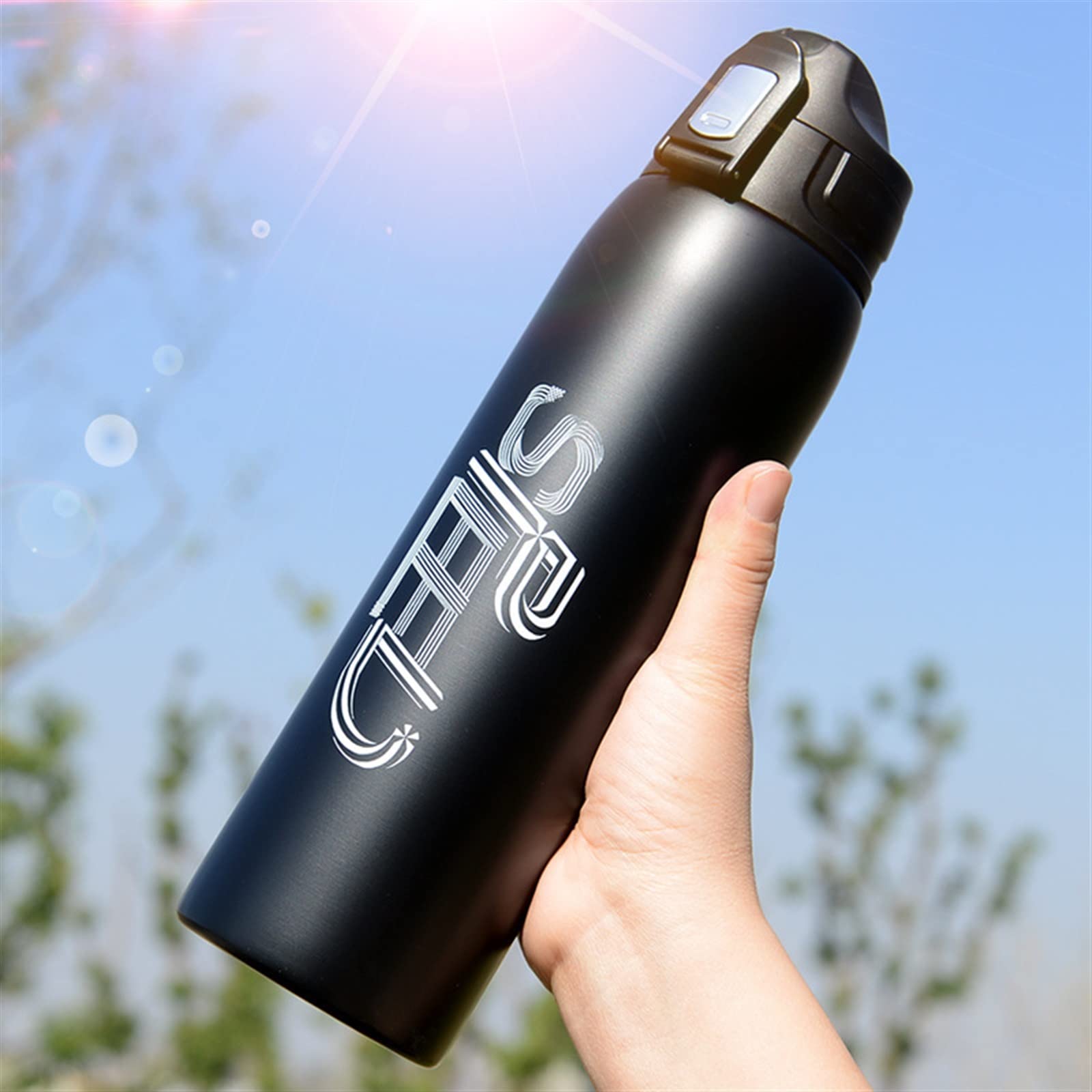 Kubek do kawy YUEKOPOU, podróżny kubek termiczny, 1000 ml/750 ml podwójny sportowy kubek termiczny z torbą kawa i herbata termos kubek podróżny wspinaczka butelka wody termicznej(Black,1000ml)