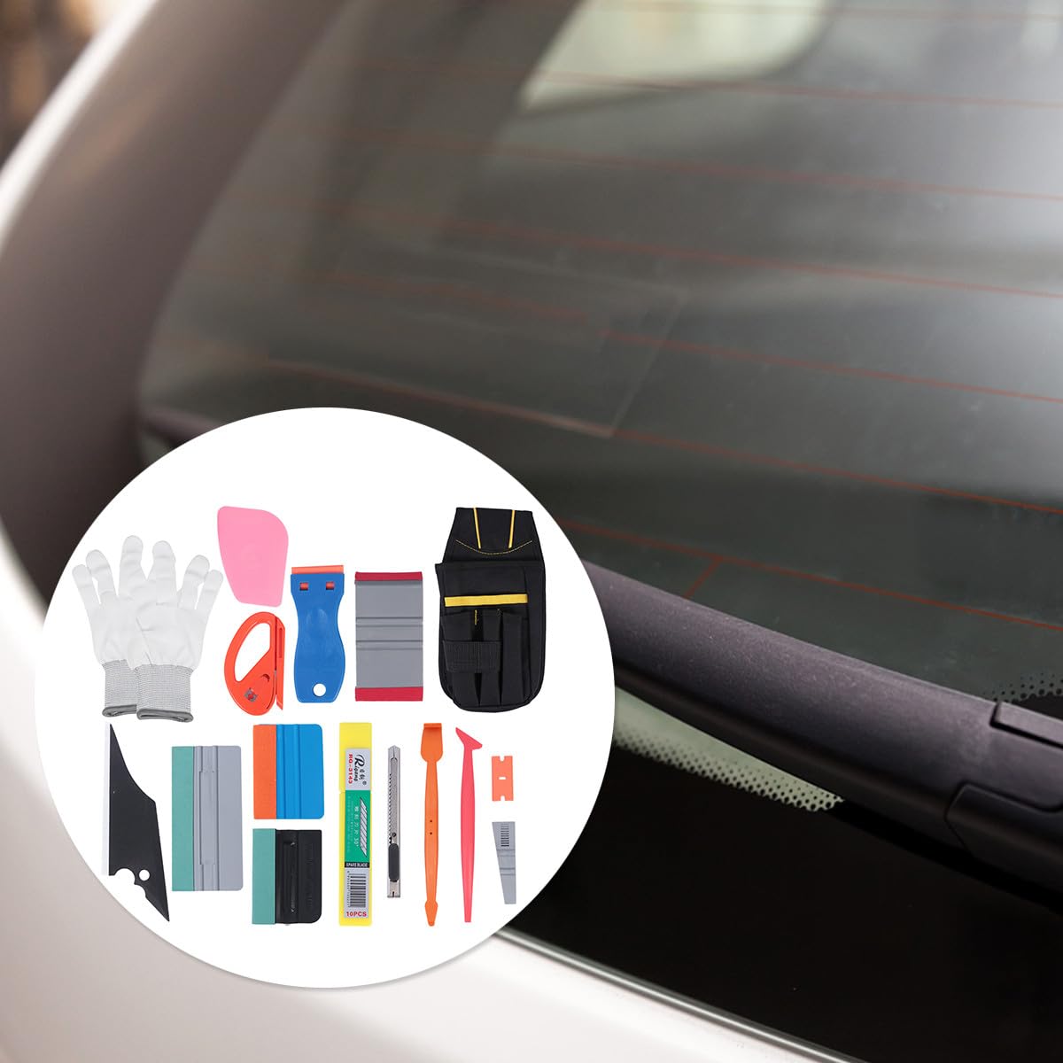 CHILDWEET Kit Strumenti Pellicole Oscuranti per Vetri Auto 16 Pezzi, Raschietto e Taglierina per Applicazione Adesivi, Accessori Professionali per Rimozione Bolle e Sigillatura Pellicola