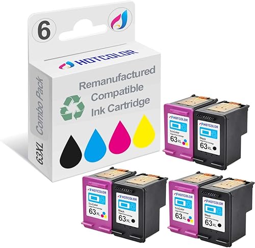 Paquete de 6 cartuchos de tinta remanufacturados #63XL (3 negros, 3 colores) para HP 63XL F6U64AN F6U63AN