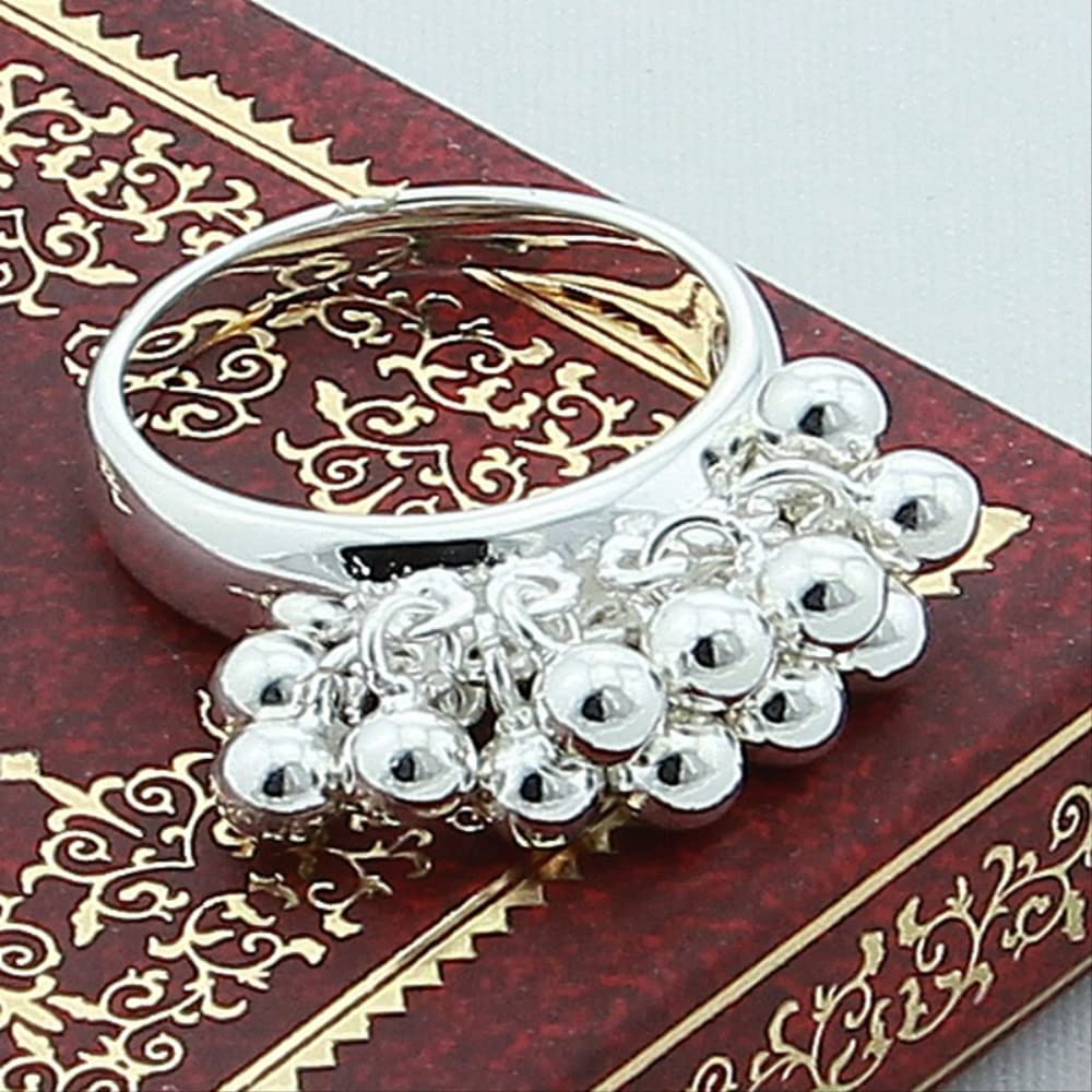 Anello in argento sterling 925 con perline di uva liscia per gioielli con ciondoli per feste di fidanzamento e matrimonio da donna