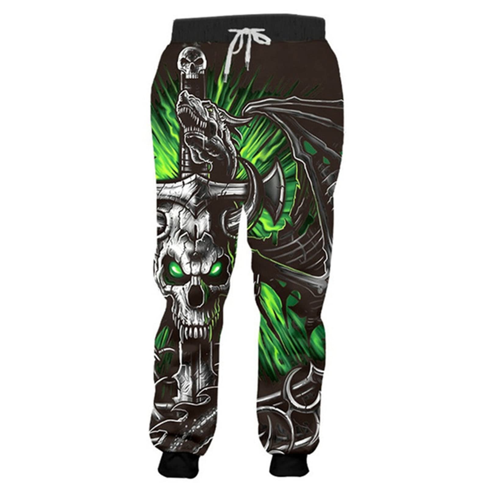 PERSIMONE Skull 3D Printed Jogger Sweatpants Cuffed Hem Sports Tracksuit Bottoms Casual Training Trousers for Women Men