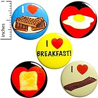 Vista 2 de Breakfast Buttons 5 Pack Lapel Pins for Jackets or Backpacks 1 Inch P25-1