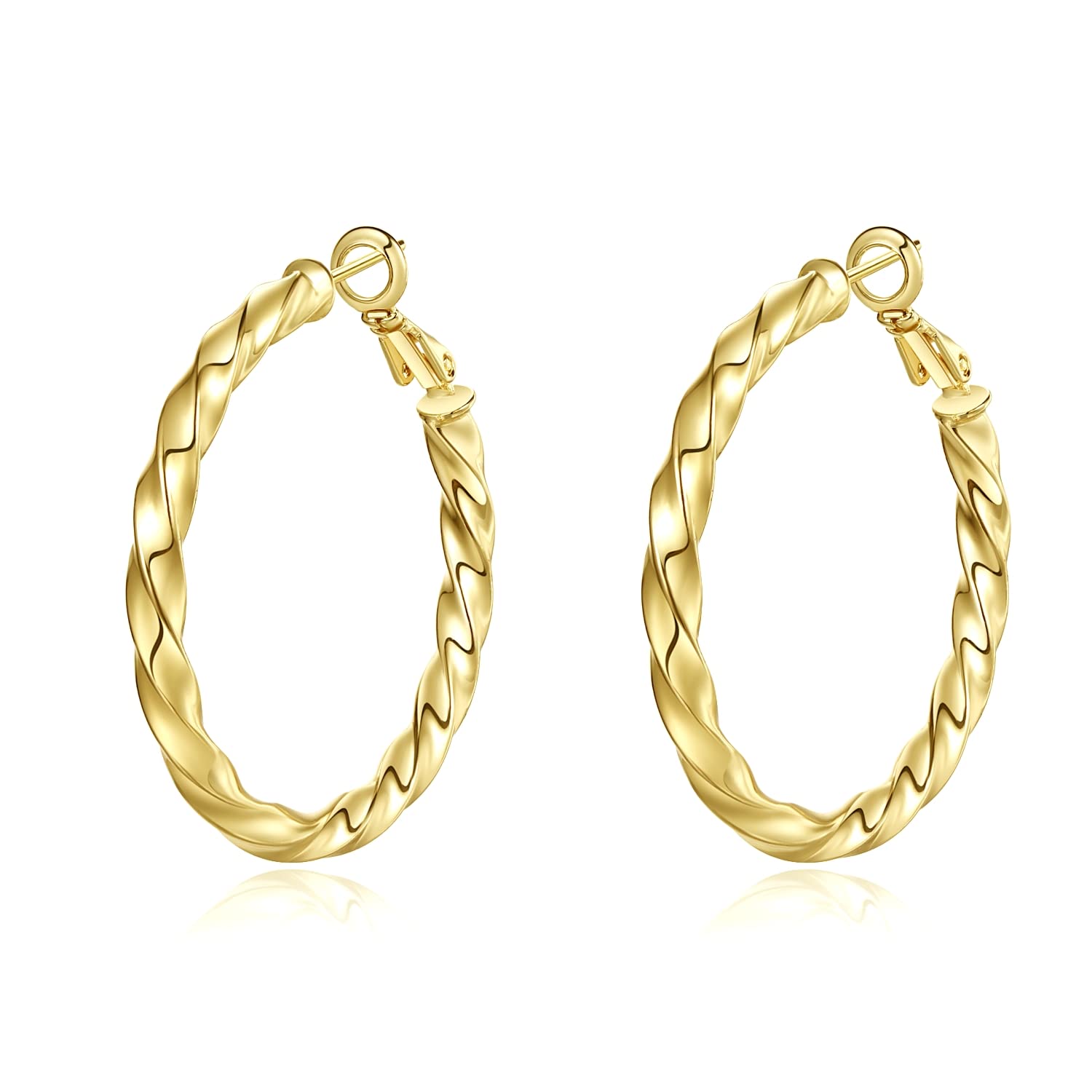 Yumay JewelleryYumay 14K Gold Plated Round Twisted Hoop Creole Jewellery Earrings for Women/Girls (40MM)
