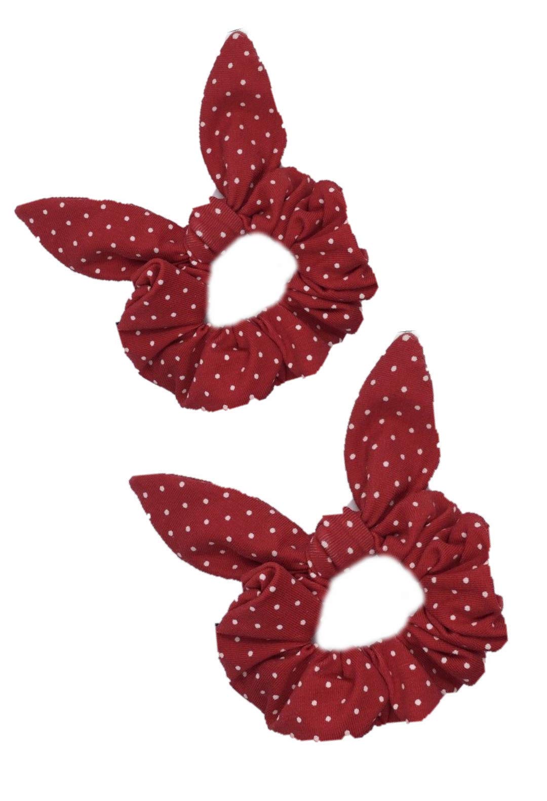 IBDA Twin Pack Polka Dot Knotted Ear Scrunchies, Solid Colour Hair Ties, Handmade,Head Accessories (Adjustable Size) Pack of 02.