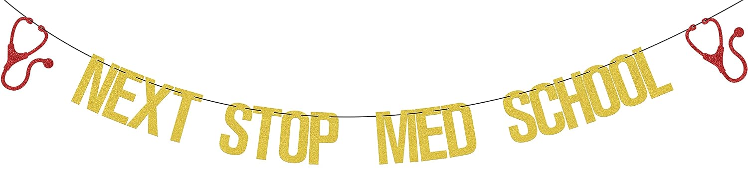 Med School Survivor Banner, Pre-strung Medical Degree Graduation Banner, Doctor Graduate Grad Party Decorations, 2026 Graduation Supplies, Gold Glitter