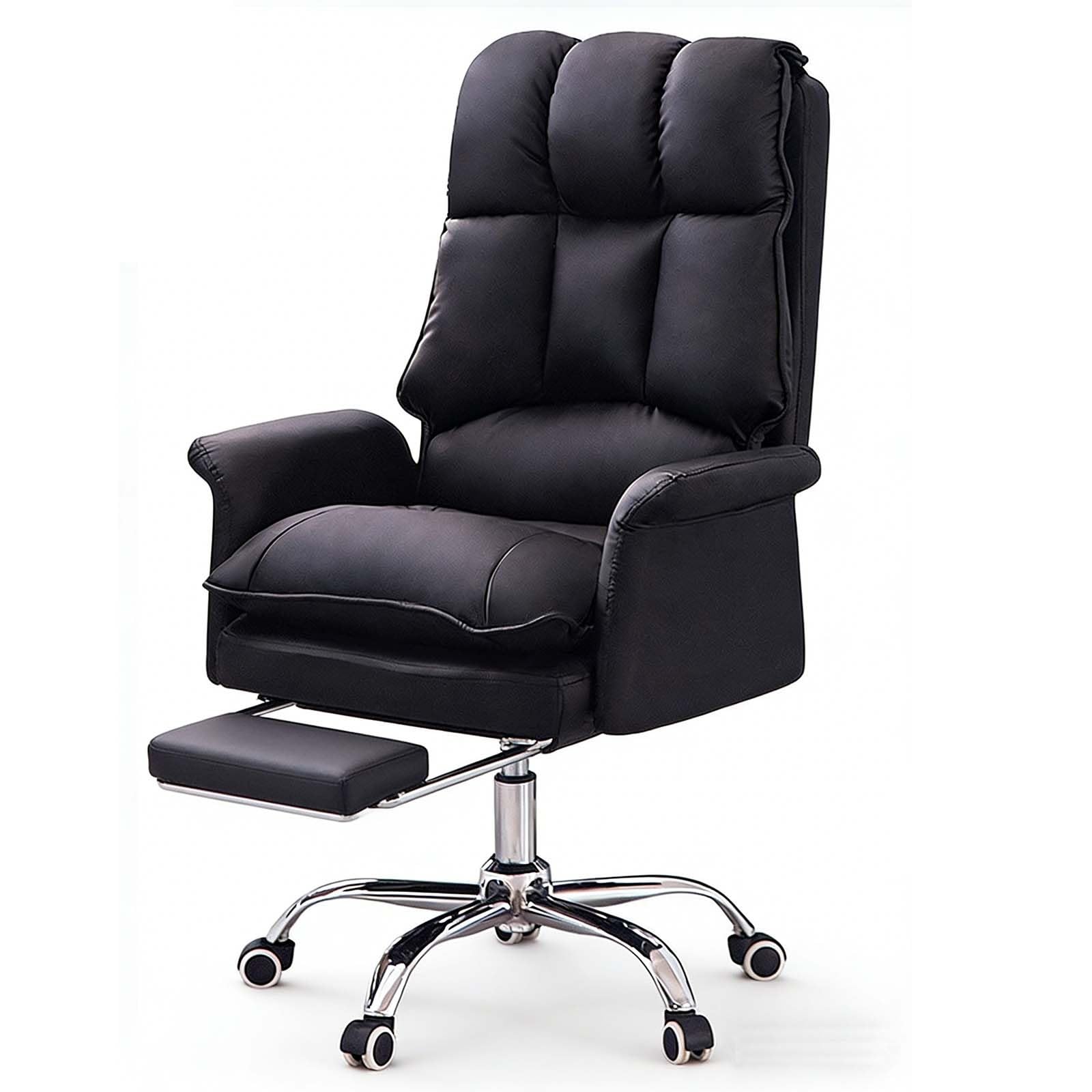 Support lombaire et dossier réglable sur cette chaise de jeu noire en cuir