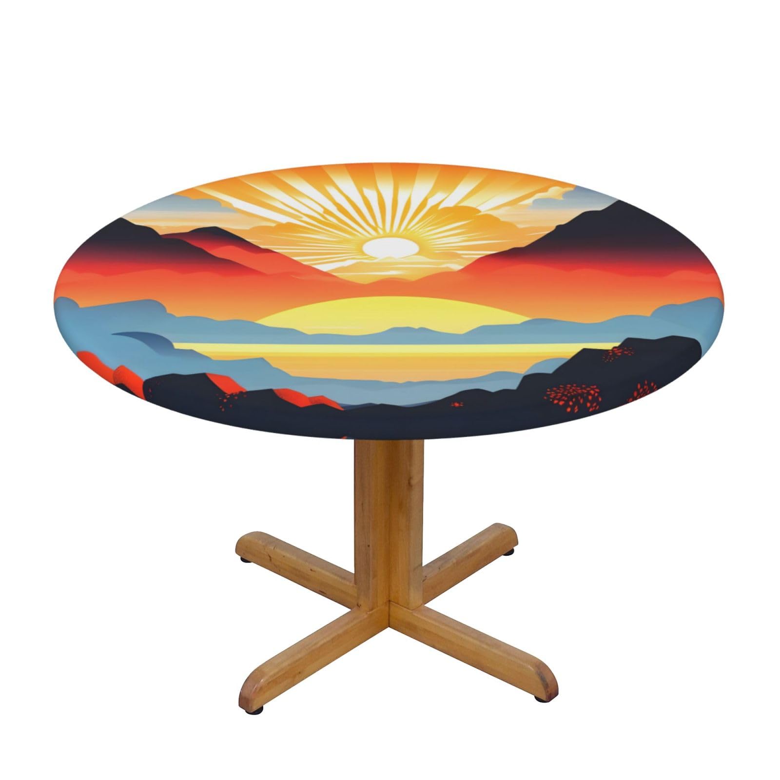 ZQYTGFDC Bright sunrise M Decorative Round Tablecloth Waterproof Anti Stain Oil Proof Size for 40 50 inch
